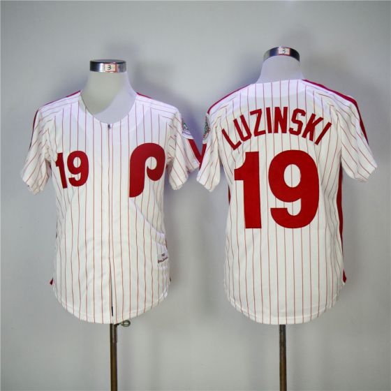 Men Philadelphia Phillies #19 Luzinski Red 1983 Throwback Edition MLB Jerseys